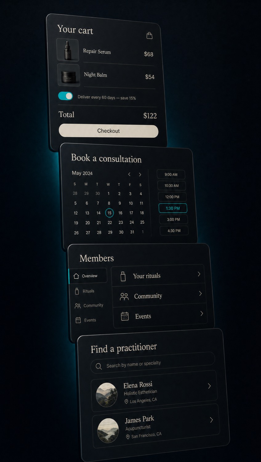 A shopping cart and member area built into a client website