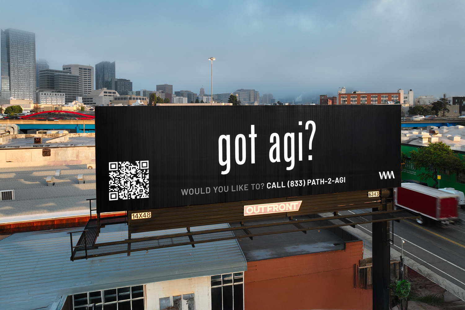 Billboard for Verses.ai on a rooftop above San Francisco