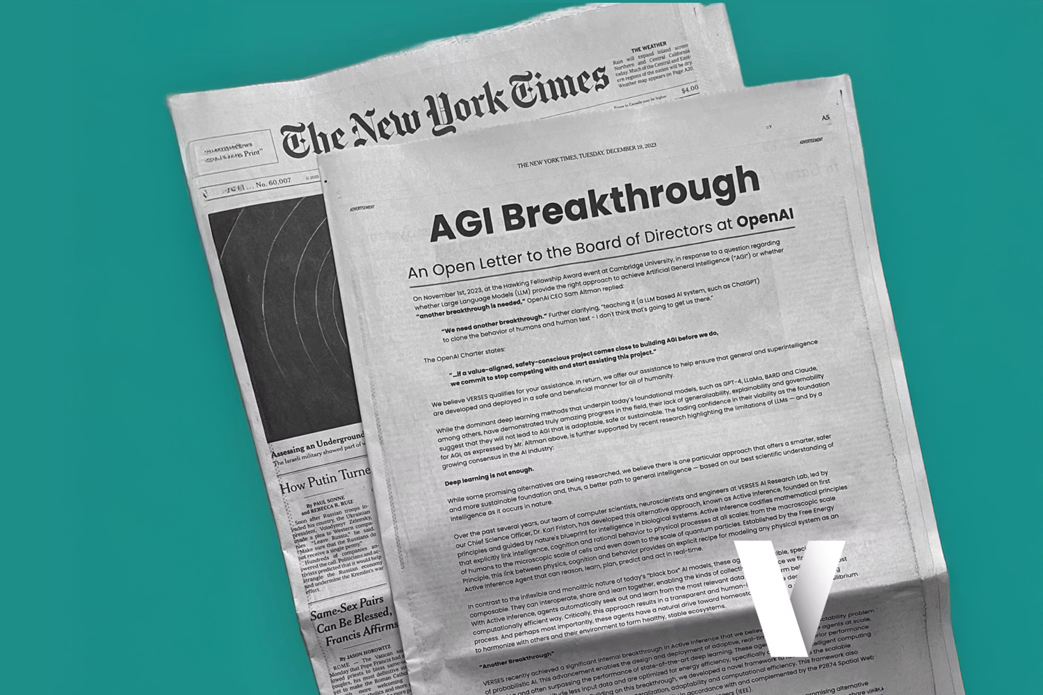 Full page New York Times advertisement for Verses.ai